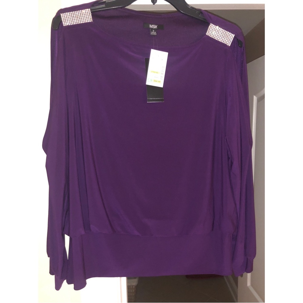 Elegant Deep Purple Cold  Shoulder L/S Top w/ shoulder enhancements. Medium.